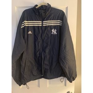 MEN’s USED VINTAGE ADIDAS NEW YORK YANKEES FULL ZIP WINDBREAKER JACKET 2XL*